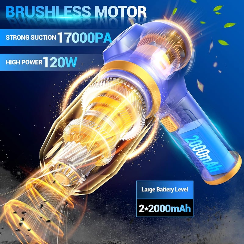 Scstartx Car Vacuum Portable Cordless 17000Pa Cordless Mini Handheld Vacuums with LCD Display and Multi-Nozzles, High Power Wet and Dry for Car, Home, Office, Pet, Compact and Portable Design - Image 2